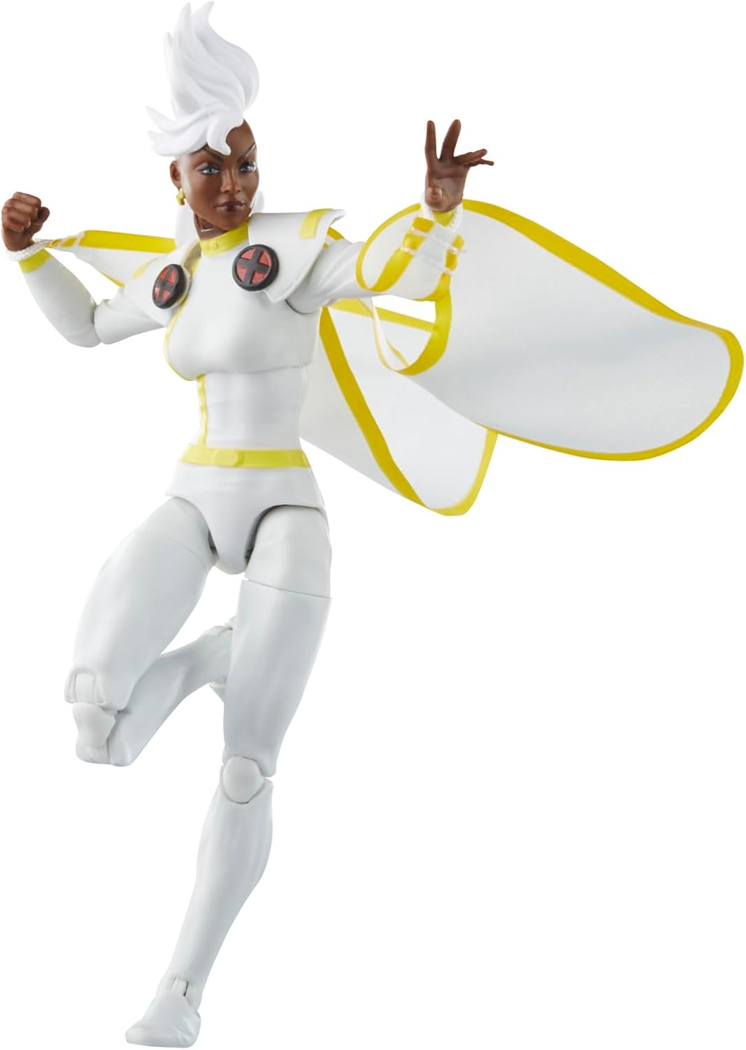 Figura Storm Marvel Legends X-Men '97 en pose de vuelo con capa blanca