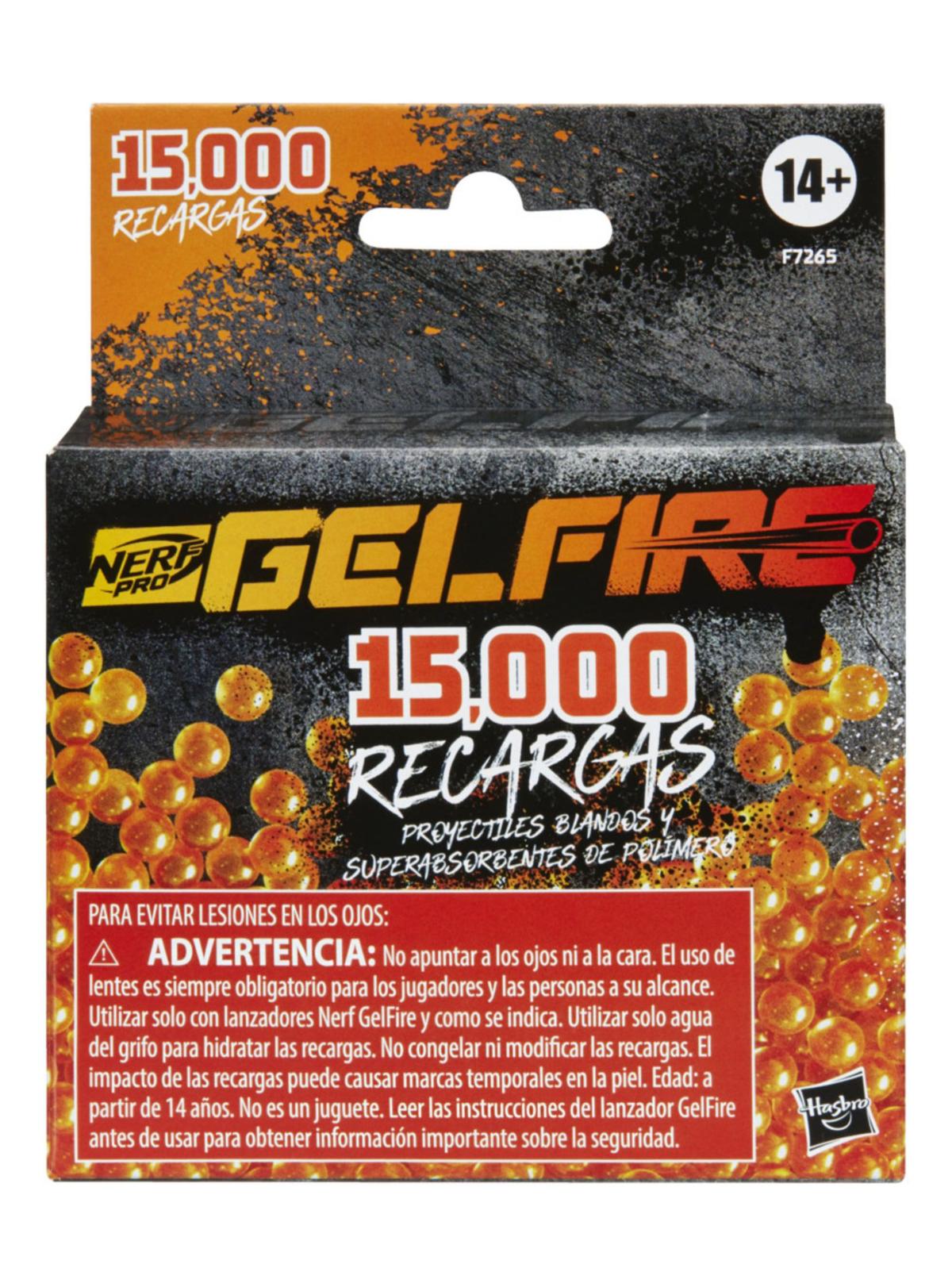 Empaque del repuesto Nerf Pro Gelfire con 15.000 recargas de hidrogel naranjo