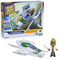 Vehículo Jedi Pilot con figura Kai Brightstar de Star Wars Young Jedi Adventures junto a su caja