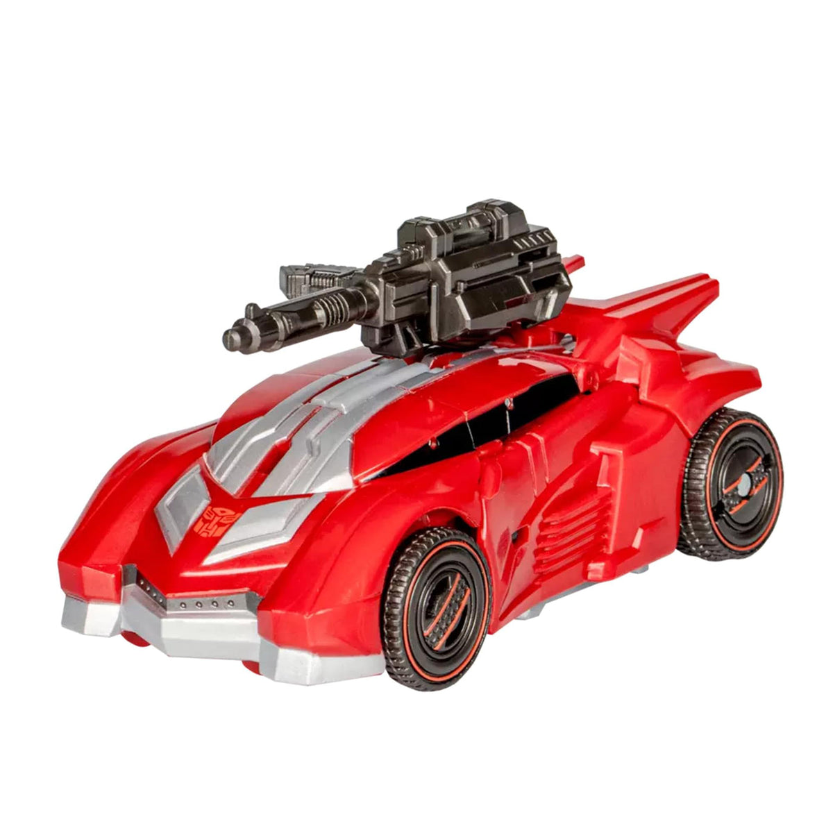 Sideswipe en modo auto cybertroniano rojo con cañón sobre el techo