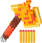 Lanzador Nerf Minecraft Firebrand con forma de hacha pixelada naranja y 6 dardos Nerf Elite