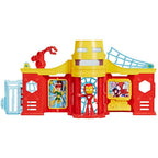 Torre Stark de Spidey armada con figura de Iron Man en el elevador