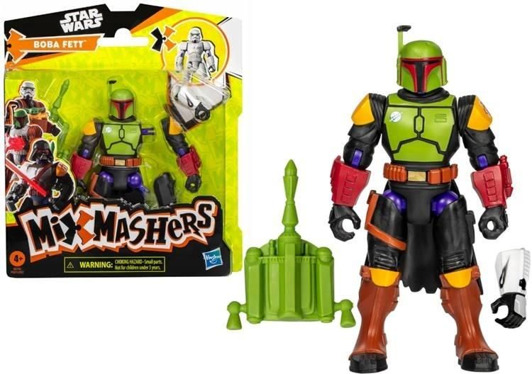 Empaque Star Wars MixMashers Boba Fett de Hasbro con la figura y sus accesorios