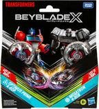Caja del set Beyblade X Transformers con Optimus Prime 4-60P y Megatron 4-80B