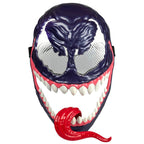 Máscara de Venom fuera del empaque con colmillos blancos y lengua roja