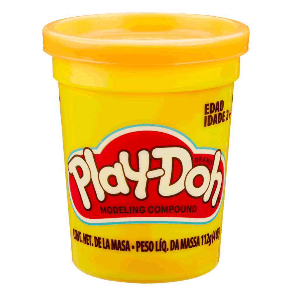 Lata Play-Doh de 112 g con tapa naranja y etiqueta en español