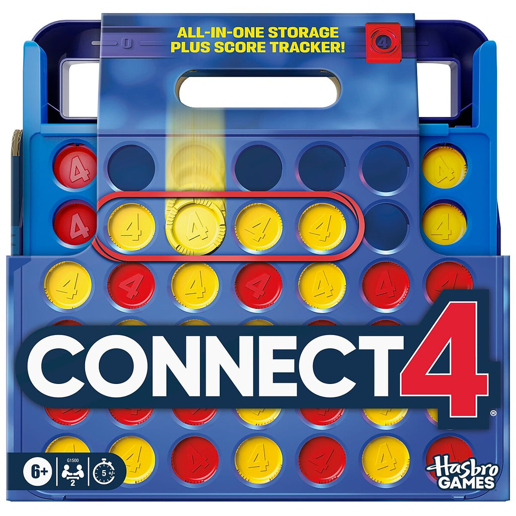 Caja del juego Conecta 4 de Hasbro Gaming con estuche y marcador de puntaje
