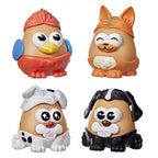 Cuatro figuras Potato Head mascotas: pájaro, gato, perro dálmata y perro negro