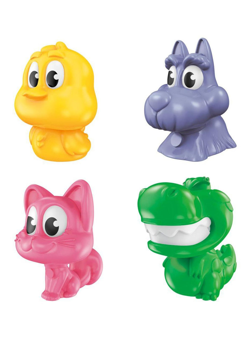 Las 4 fichas junior de Monopoly Junior: pollito, perro, gatita y dinosaurio
