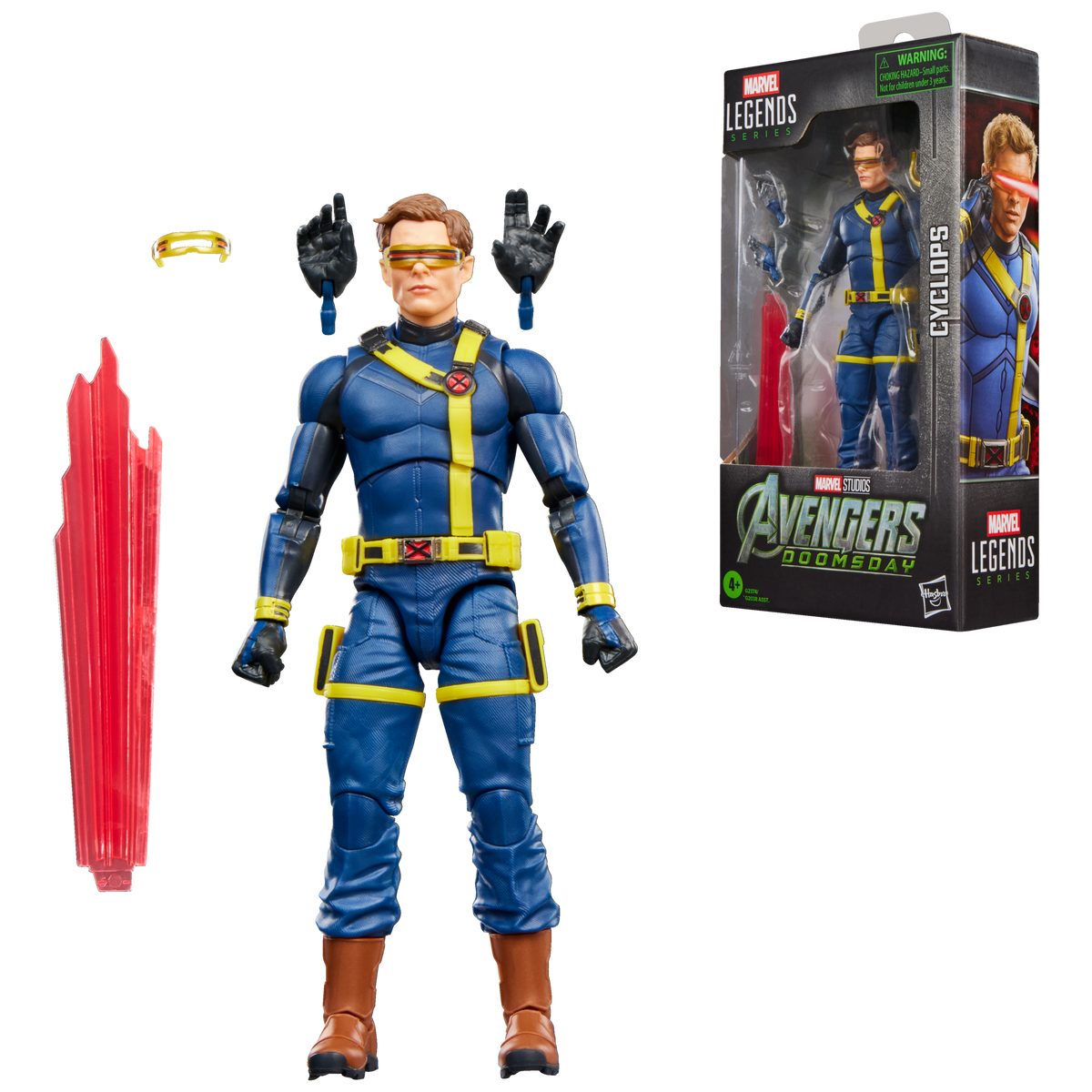 Cyclops con sus 4 accesorios junto a la caja Avengers Doomsday