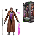 Gambit con bastón, manos y efectos junto a su caja