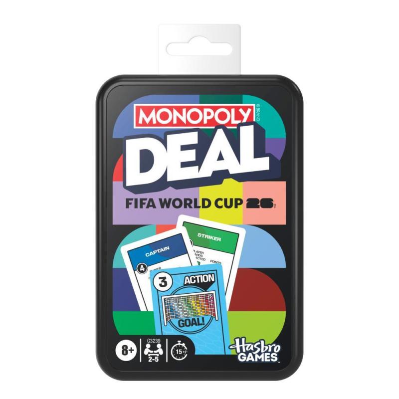 Estuche del juego Monopoly Deal edición FIFA World Cup 26 de Hasbro Gaming