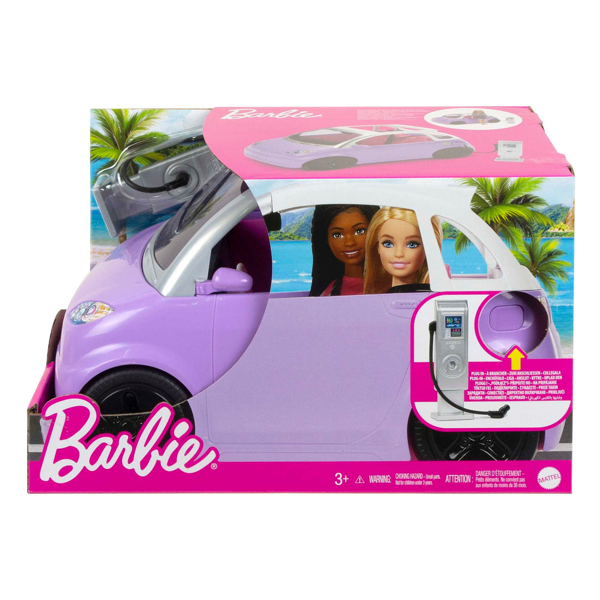 Caja del auto eléctrico Barbie con estación de carga, edad 3 años o más