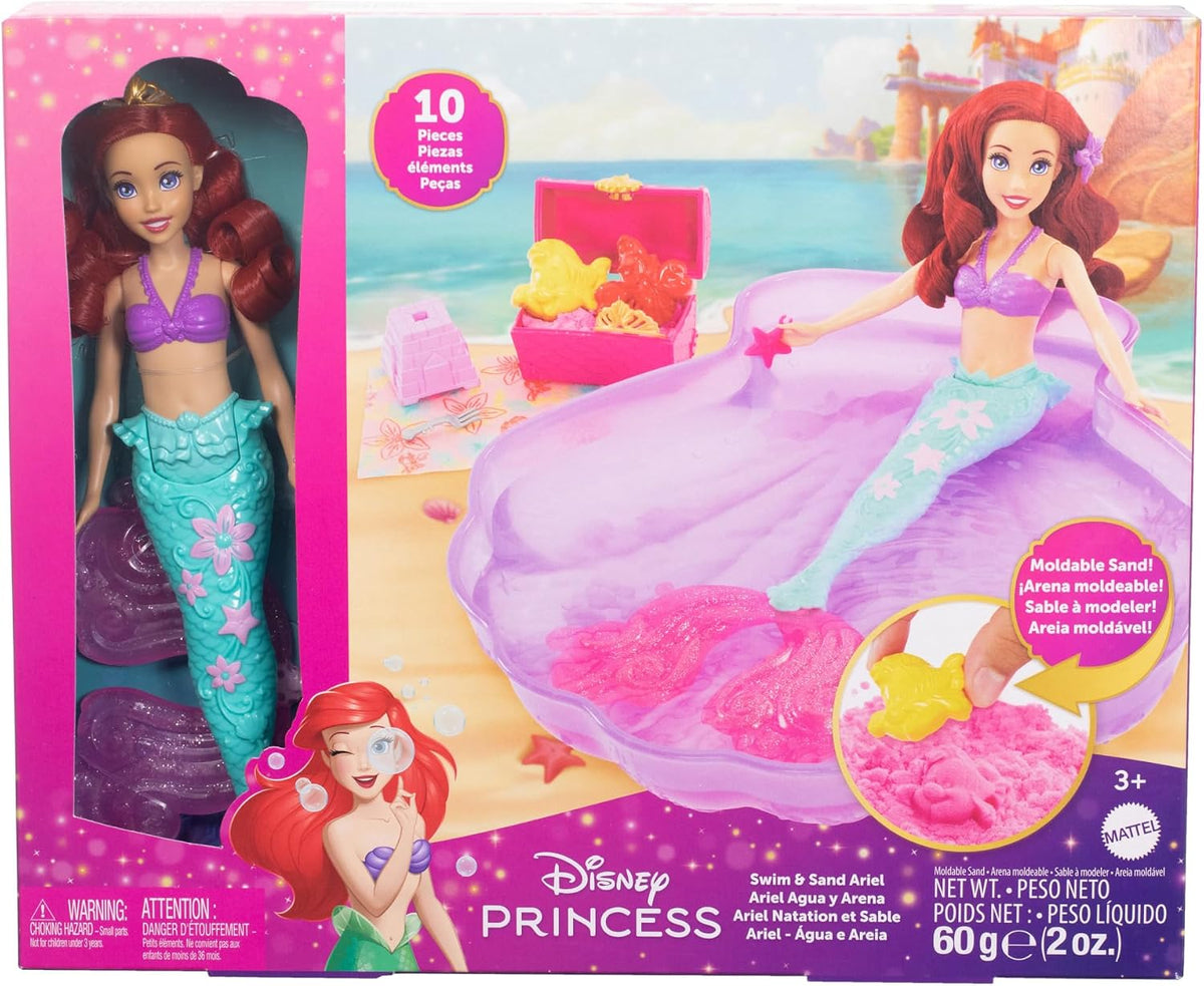 Caja de la muñeca Ariel Agua y arena de Disney Princess con 10 piezas