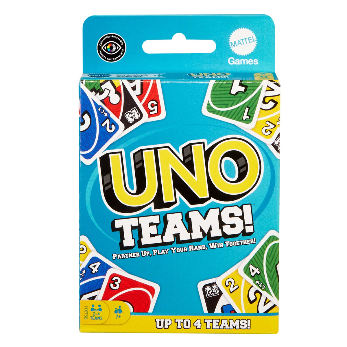 Caja del juego de cartas UNO Teams! de Mattel Games
