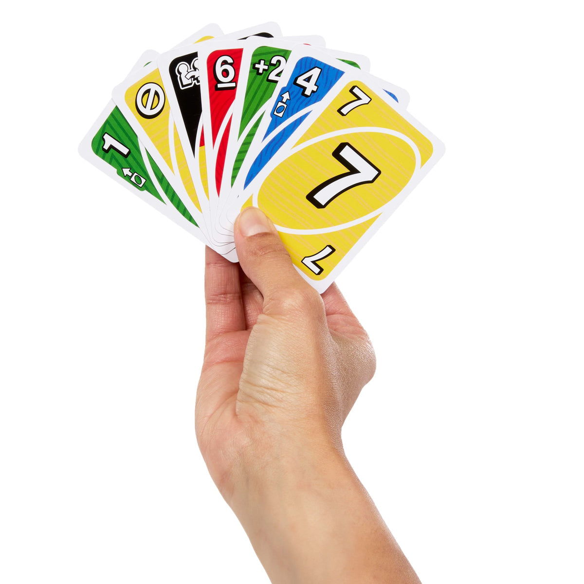 Mano sosteniendo cartas de UNO Teams! en abanico