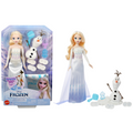 Muñeca Elsa y figura Olaf en su caja junto al set armado con arena