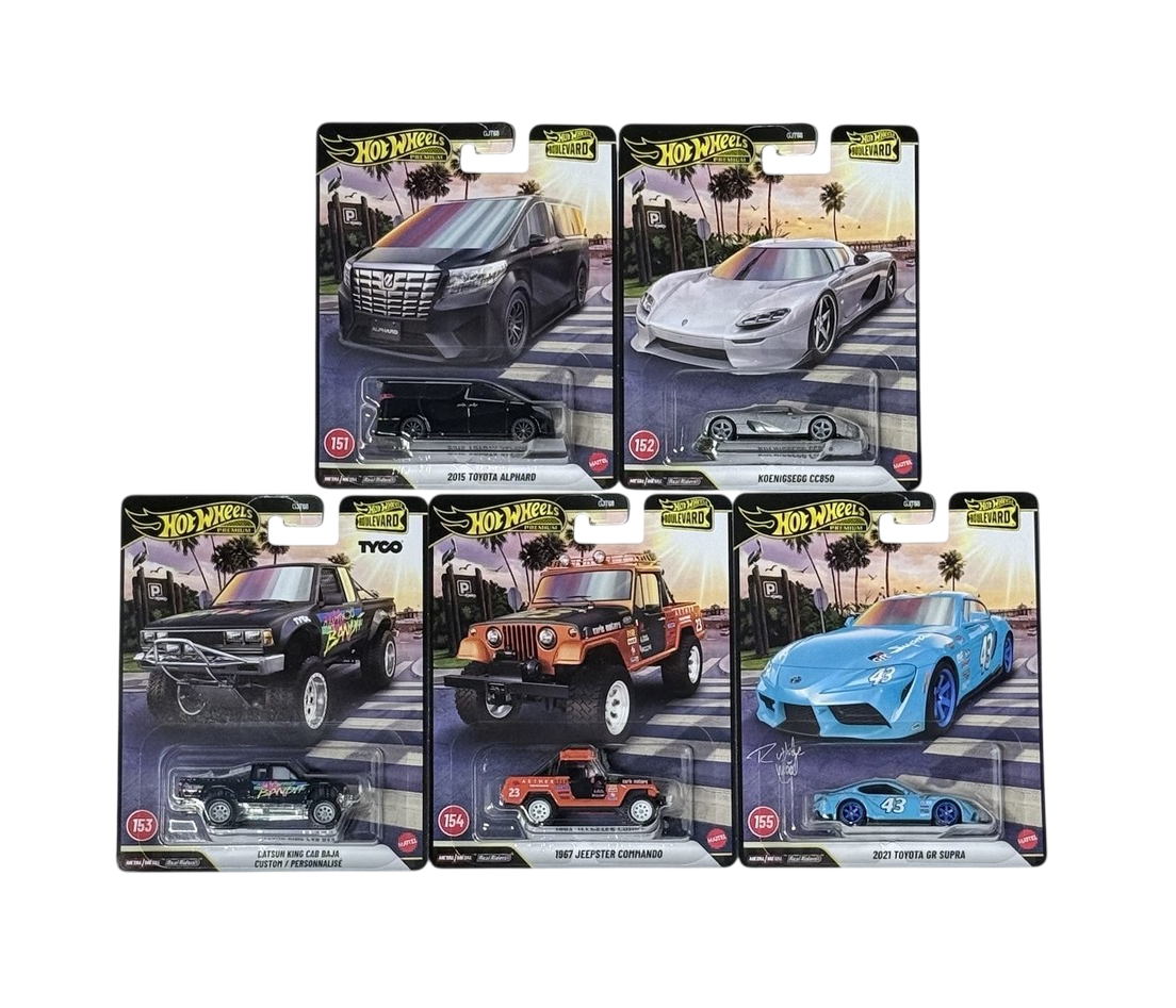 Surtido Hot Wheels Boulevard 1:64 en blíster: cinco autos premium de metal de la serie 2026