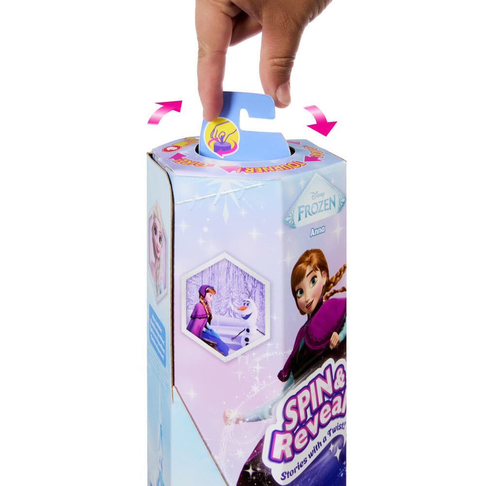 Caja Spin & Reveal de Frozen girando para abrir la sorpresa de Anna