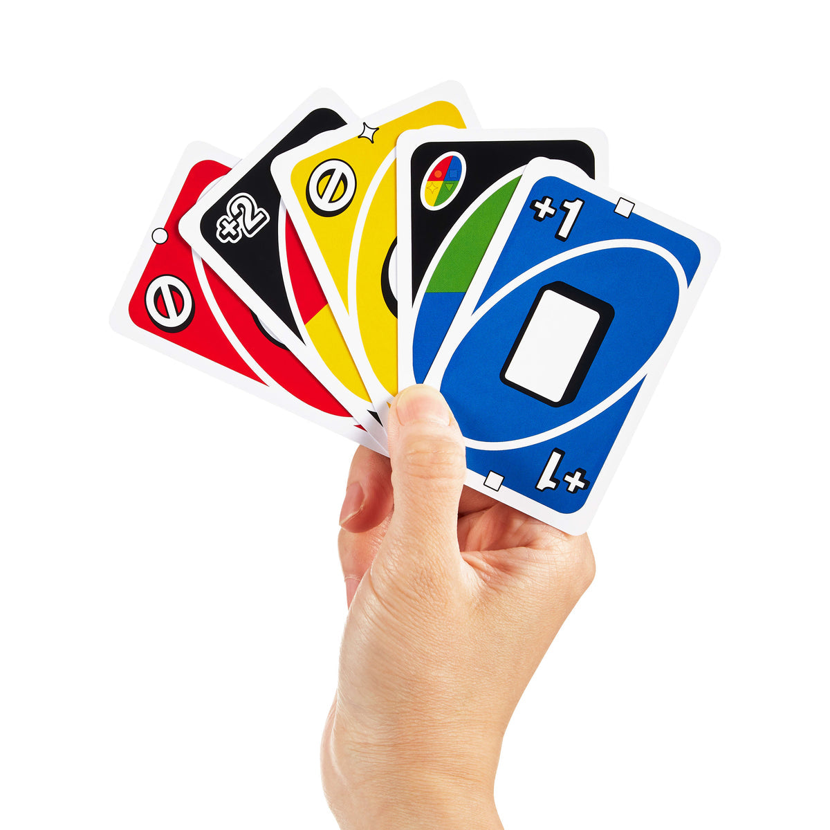 Mano sosteniendo cartas de acción de UNO Express