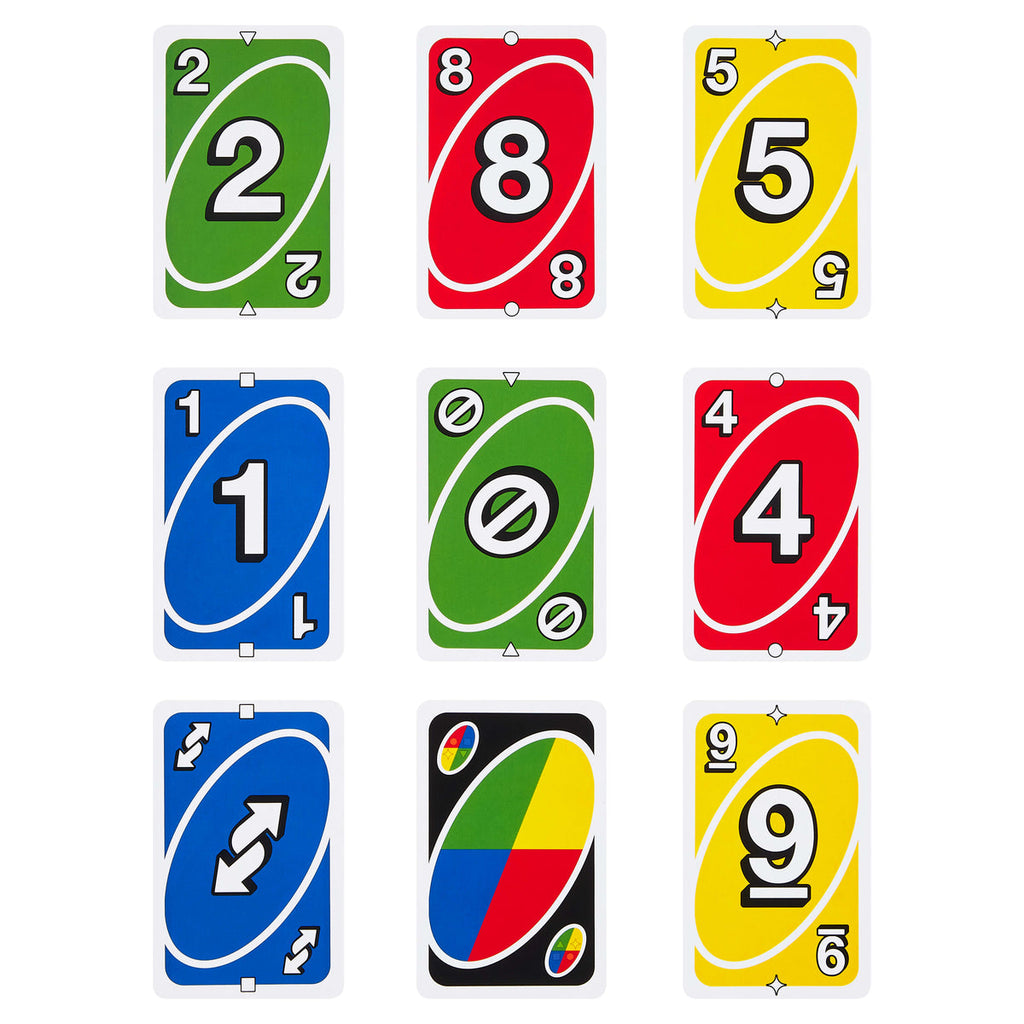 Cartas numeradas y comodín de UNO Express en cuatro colores