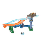 Pista Hot Wheels RacerVerse Jurassic World Crash & Splash armada con Spinosaurus y auto Velociraptor
