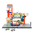 Set Matchbox Súper Auto Center armado con túnel de lavado giratorio, Corvette verde y grúa