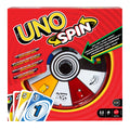 Caja del juego UNO Spin de Mattel con la ruleta a la vista
