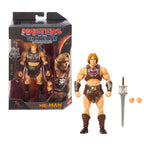 Figura He-Man Chronicles junto a su caja, Espada del Poder y manos intercambiables