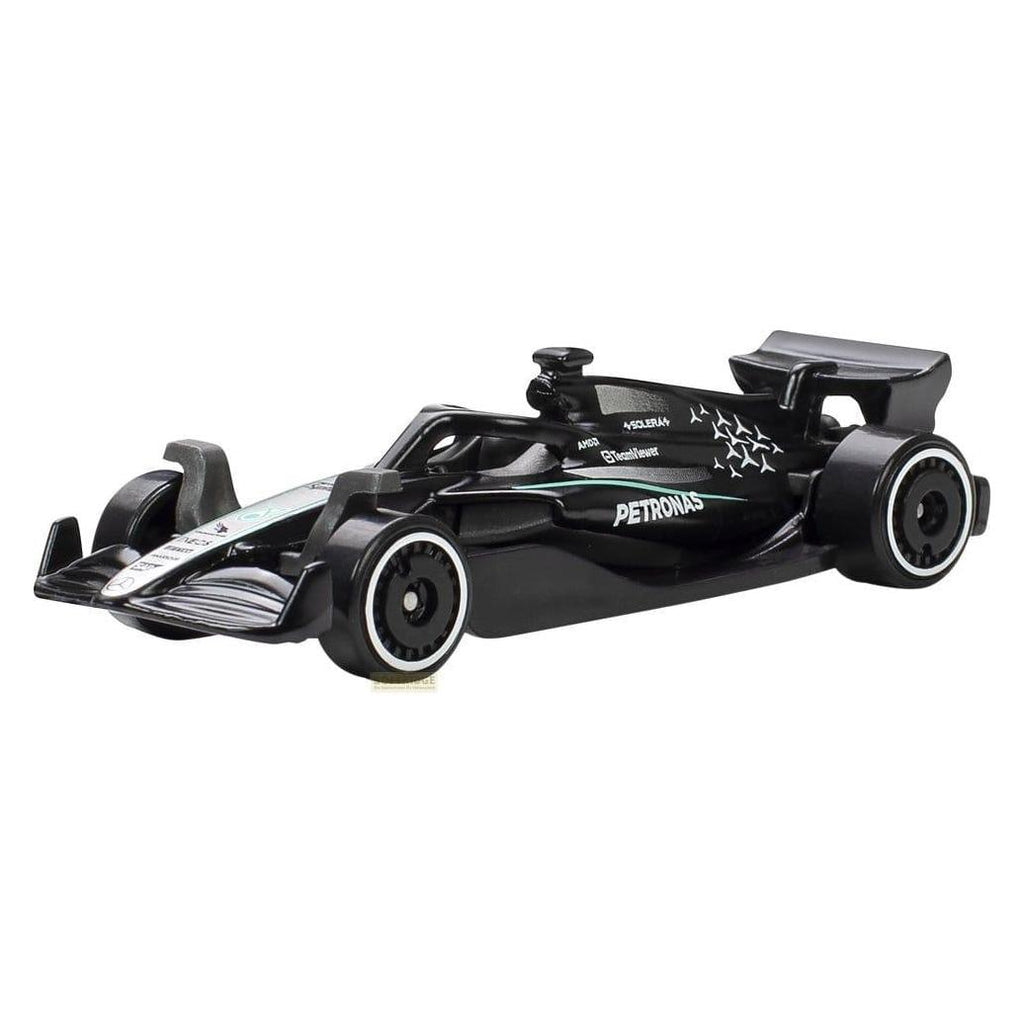 Auto Hot Wheels de Fórmula 1 negro con decoración Mercedes Petronas