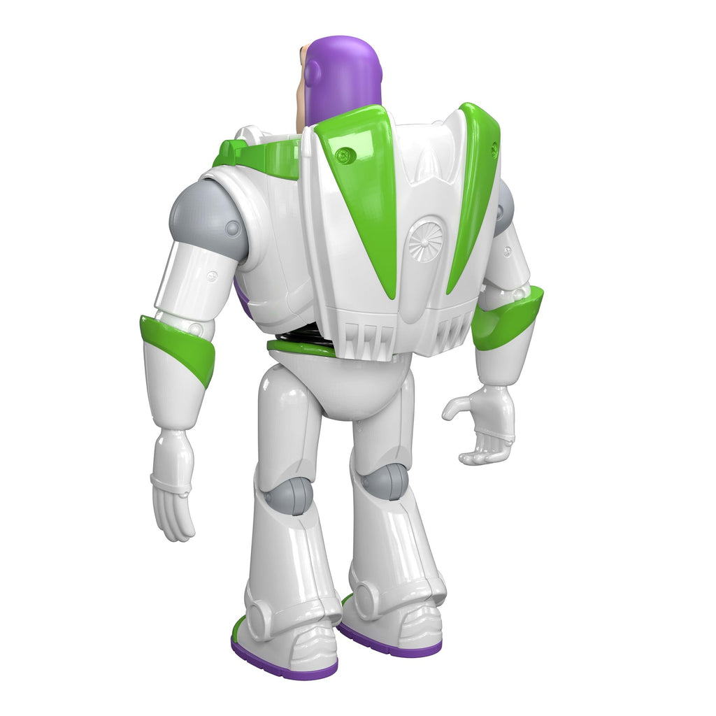 Vista trasera de la figura de Buzz Lightyear con sus alas plegadas