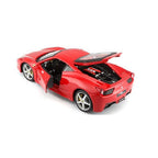 Vista trasera del Ferrari 458 Italia 1:24 con motor a la vista y puertas abiertas