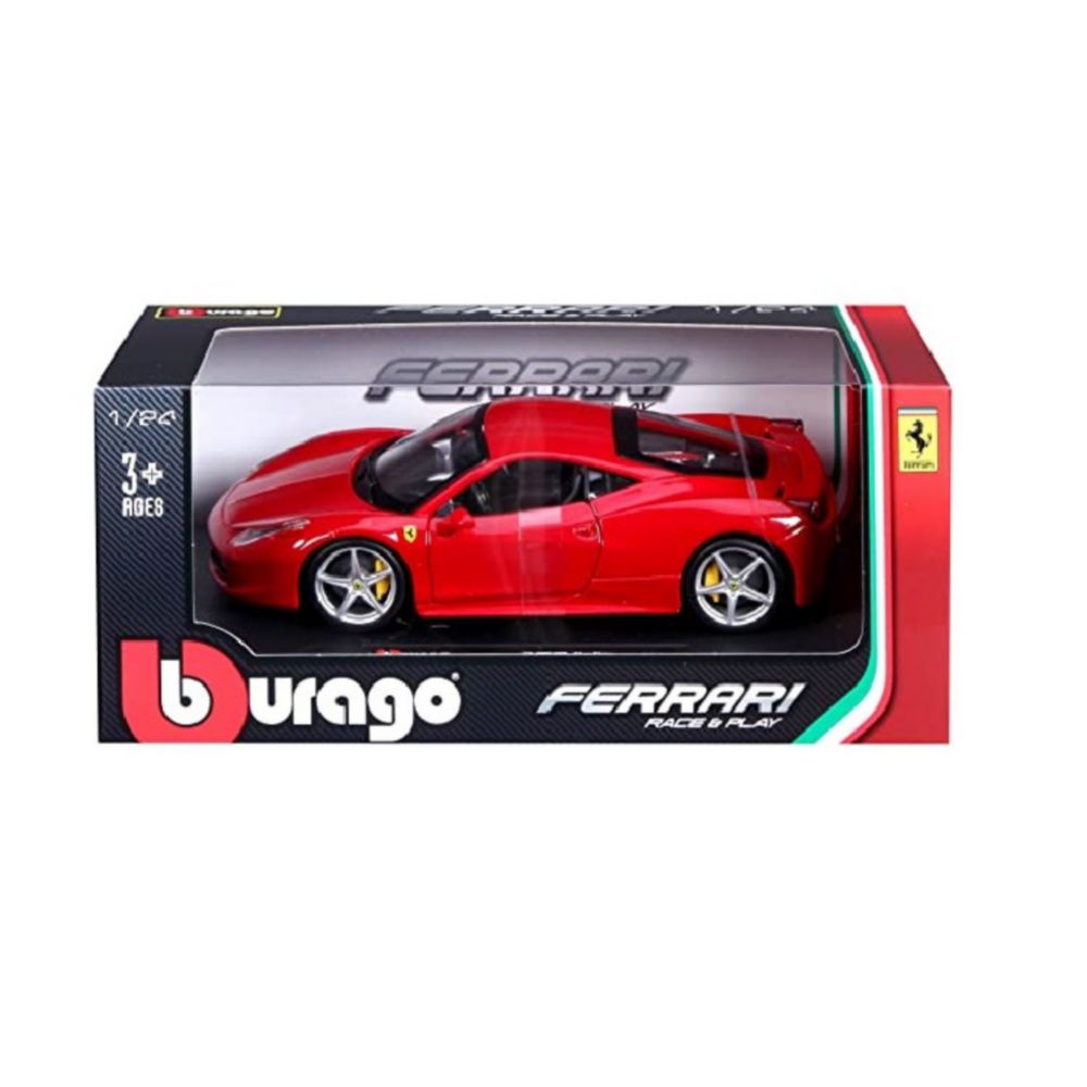 Caja de exhibición Bburago Ferrari Race & Play con el 458 Italia rojo