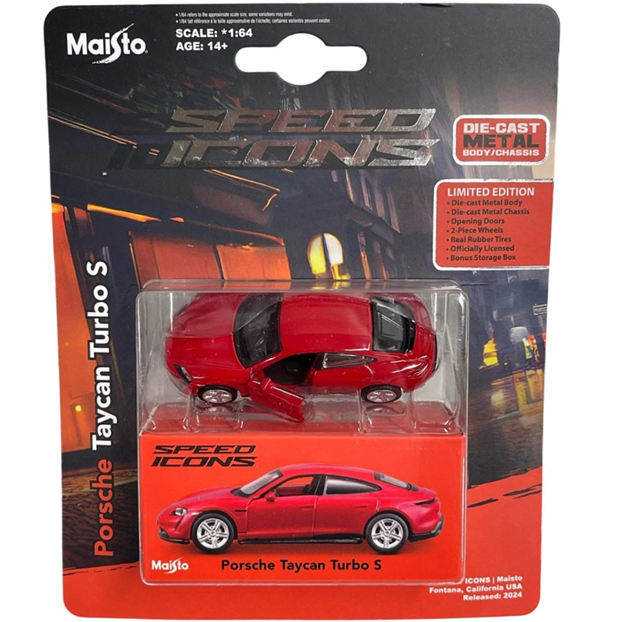 Auto Maisto Speed Icons Porsche Taycan Turbo S rojo escala 1:64 en blíster