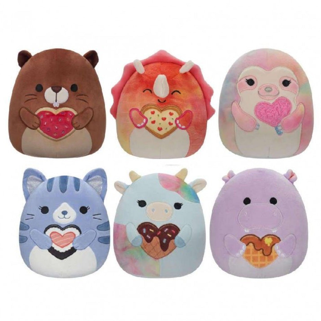 Surtido de 6 peluches Squishmallows de San Valentín de 19 cm, cada uno abrazando un corazón