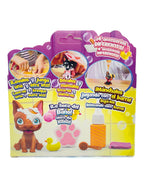 Reverso de la caja Washy Friends con los pasos lavar, secar y manchar con barro