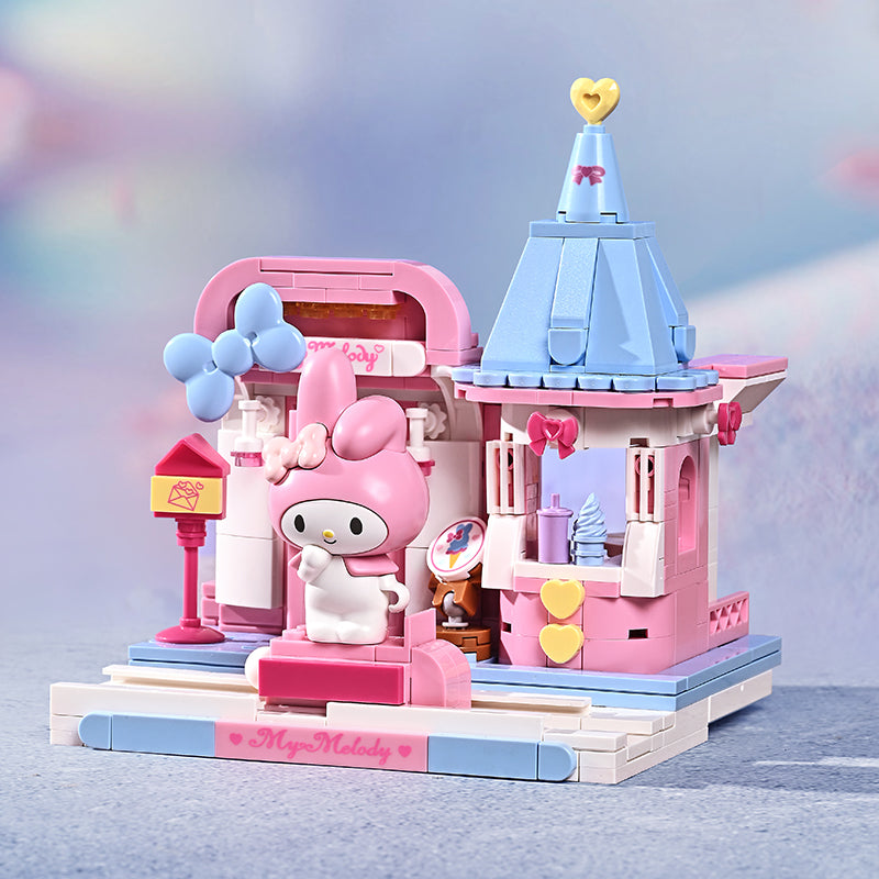 Heladería Keeppley Sweet Ice Cream House armada con minifigura de My Melody y techo celeste