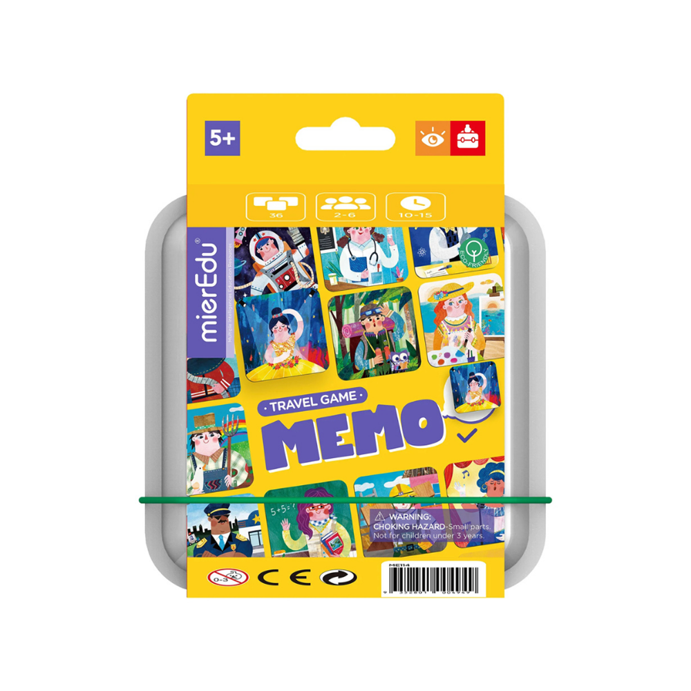 Caja del juego de viaje Memo de mierEdu con personajes ilustrados