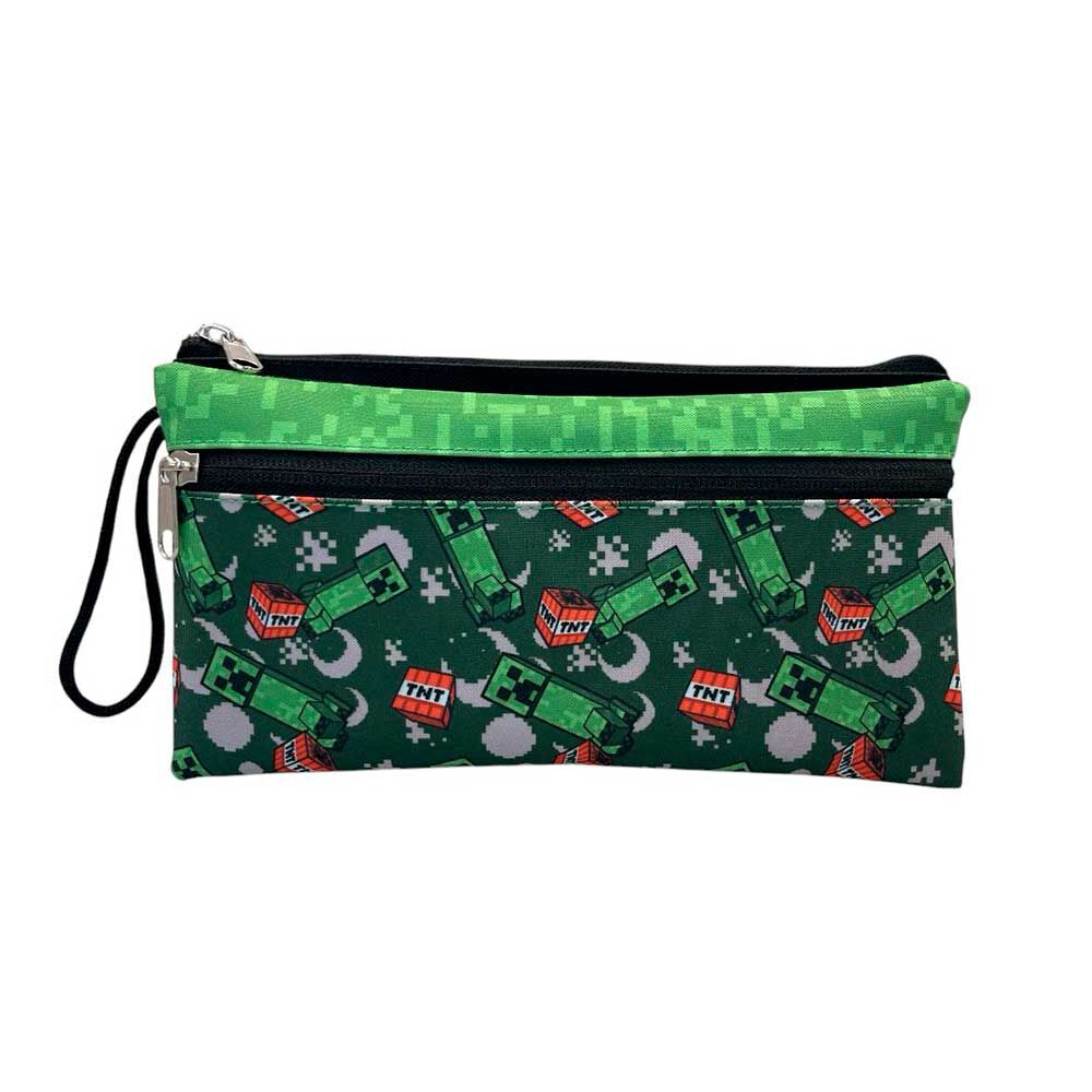 Estuche doble cierre Minecraft verde con estampado de Creepers y TNT