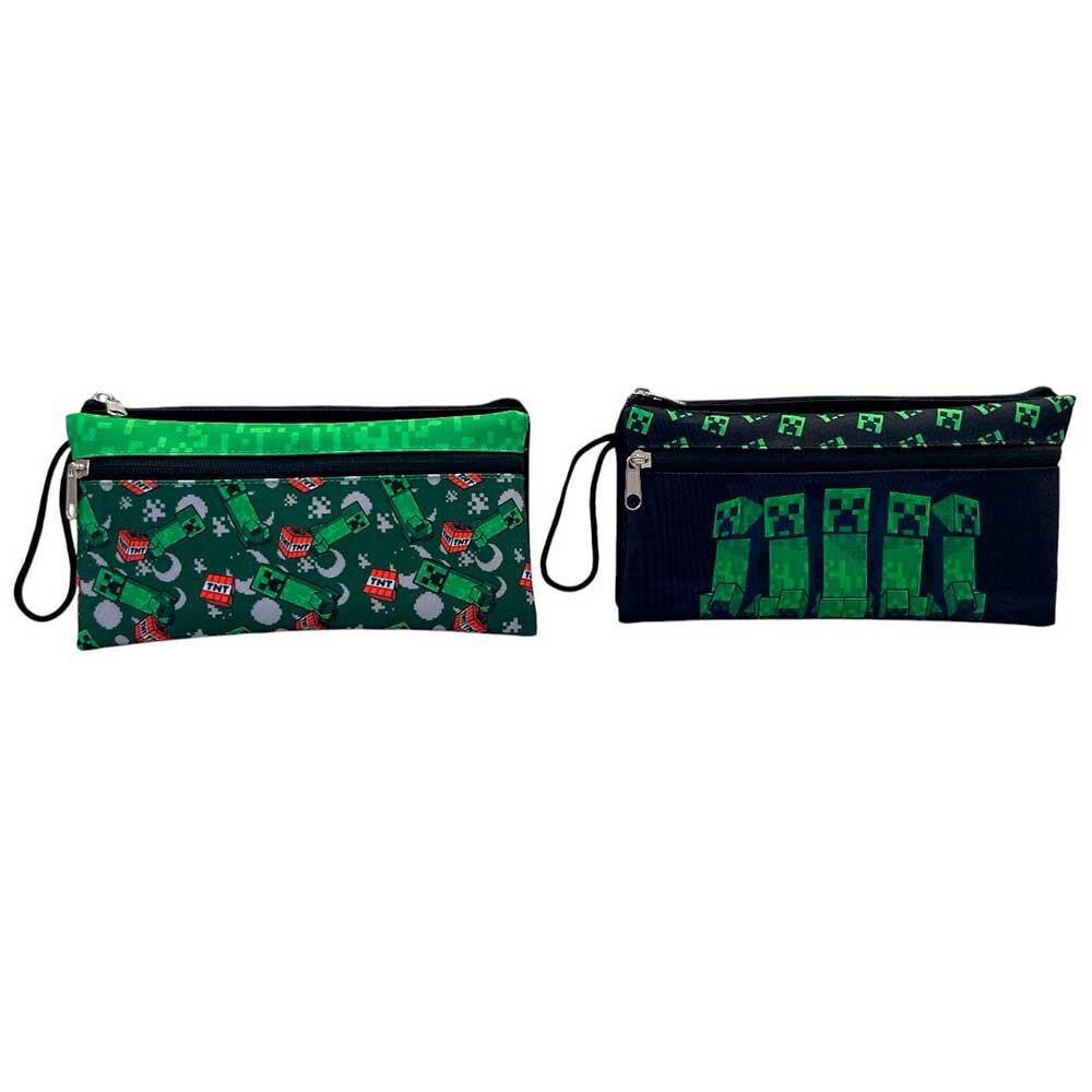 Estuche doble cierre Minecraft en sus 2 diseños: verde con TNT y negro con Creepers