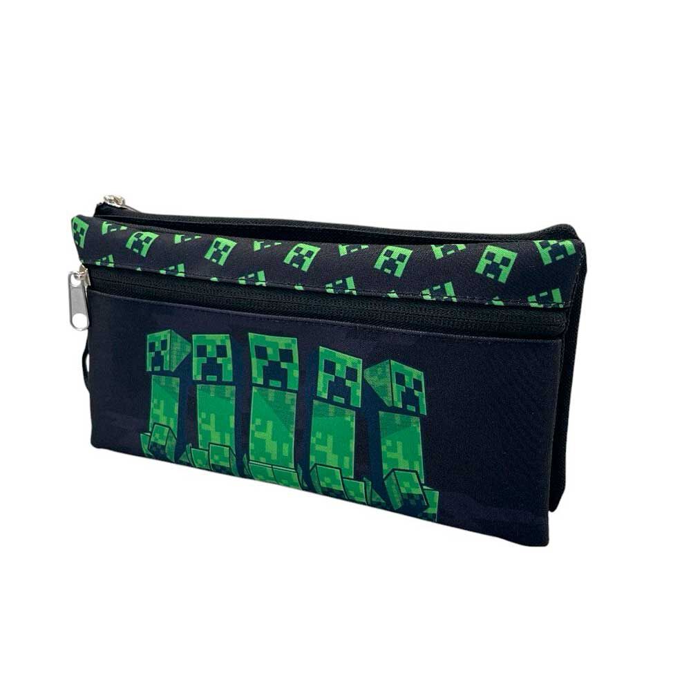 Estuche doble cierre Minecraft negro con Creepers verdes
