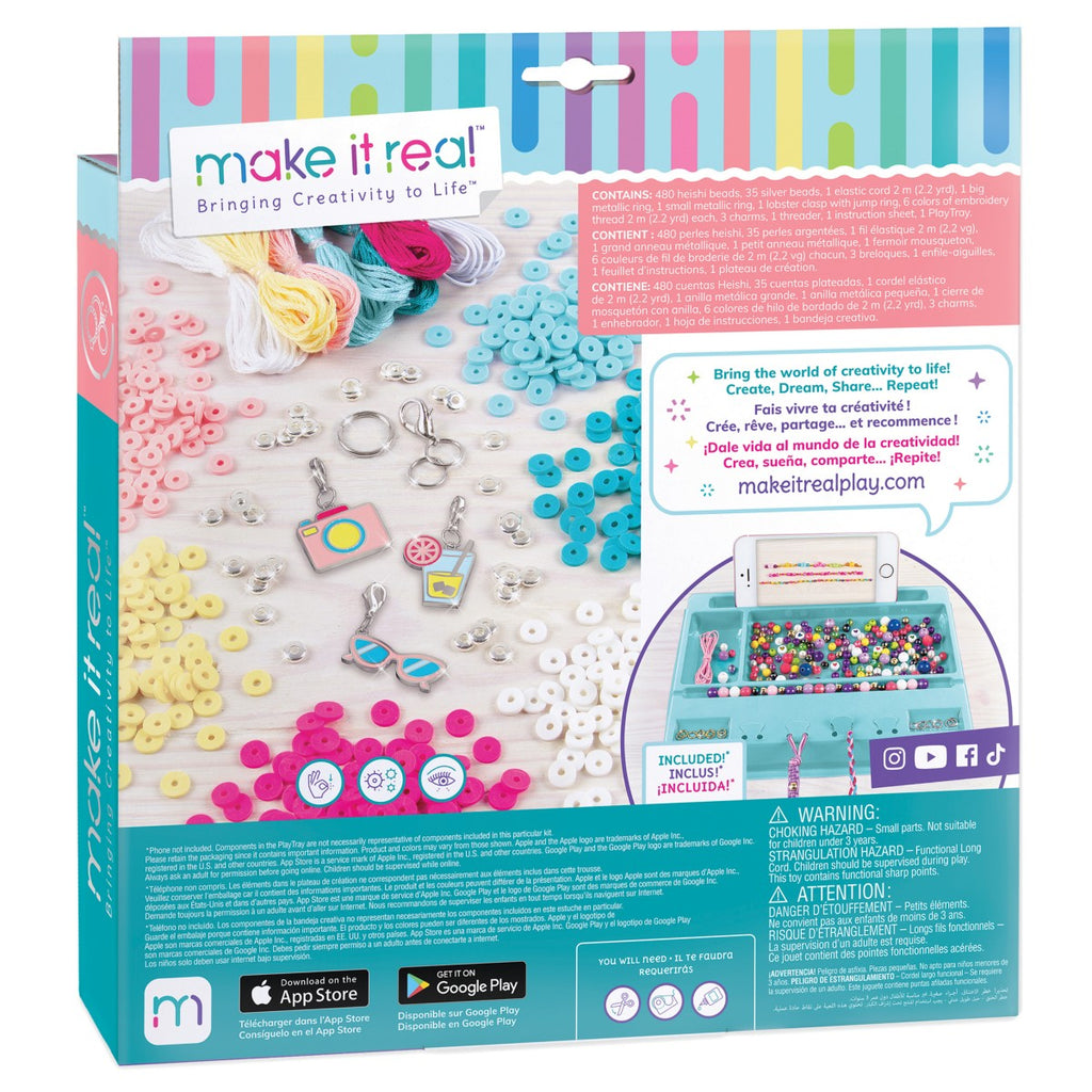 Reverso de la caja Summer Vibes con cuentas heishi, charms y bandeja PlayTray