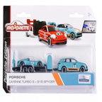 Set Majorette Porsche Cayenne Turbo S y 918 Spyder con remolque en su blíster