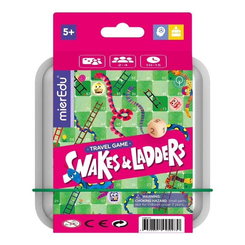 Caja del juego de viaje Serpientes y Escaleras de mierEdu