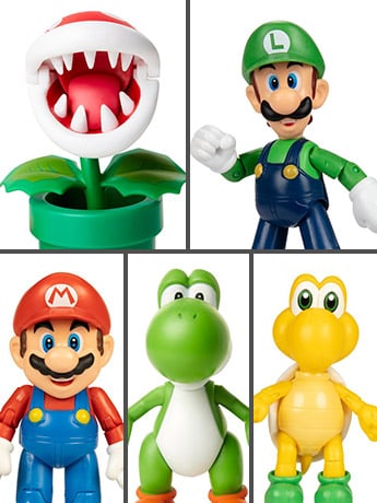 Figuras Super Mario de 4 pulgadas: Planta Piraña, Luigi, Mario, Yoshi y Koopa