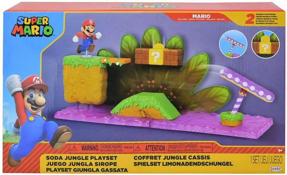 Caja del playset Super Mario Soda Jungle de Jakks con figura de Mario