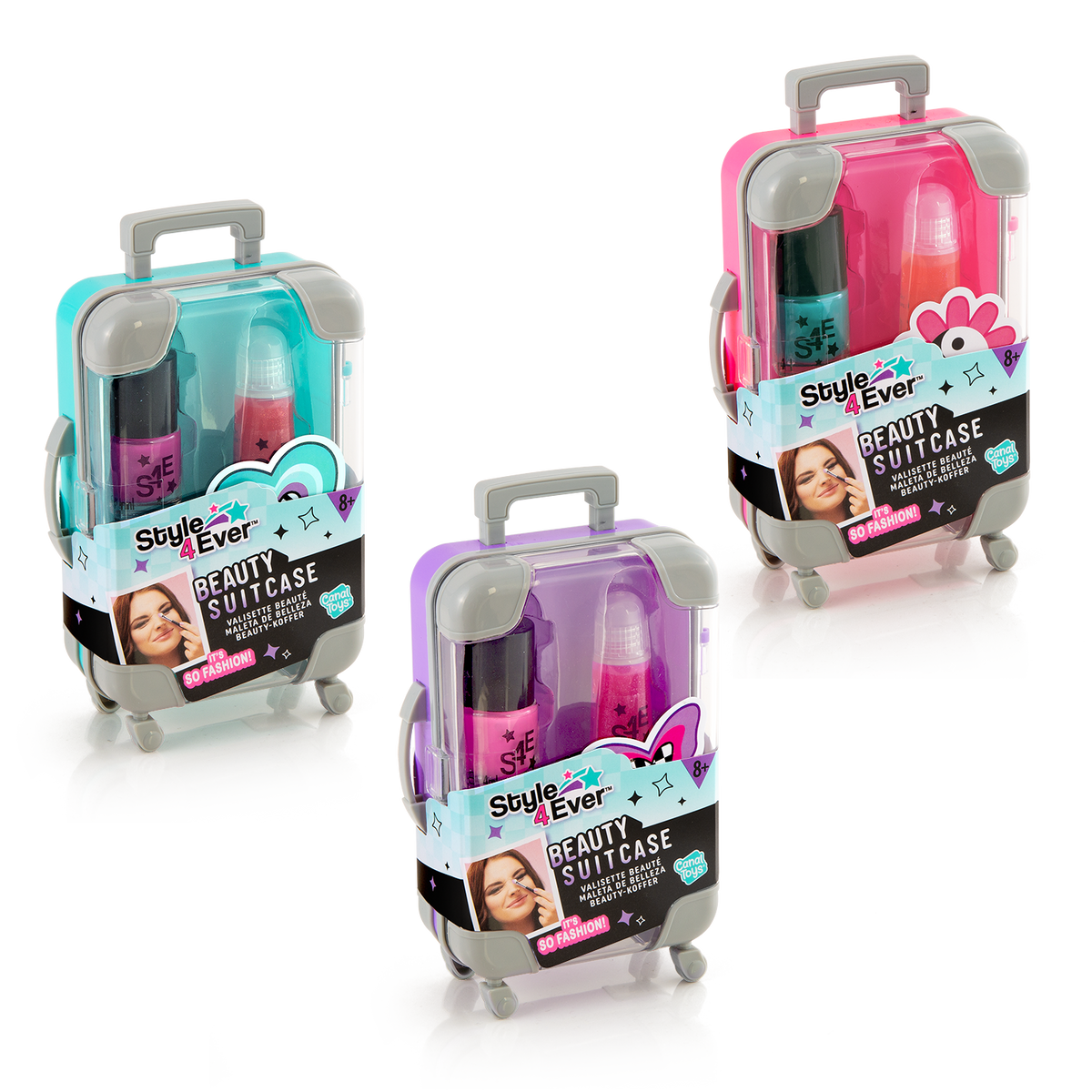 Colores disponibles de la Beauty Trolley: rosado, violeta y turquesa