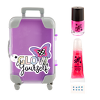 Versión violeta de la mini maleta con esmalte, brillo y gemas