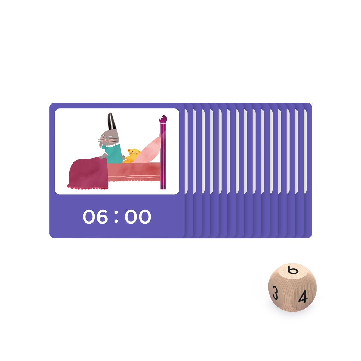 Tarjetas de rutinas con hora digital y dado de madera
