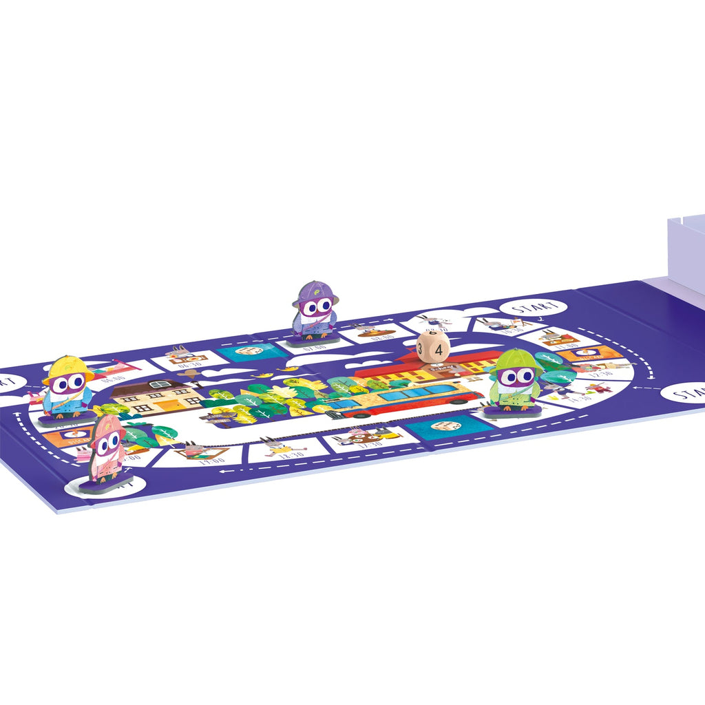 Tablero de juego de recorrido con fichas de personajes